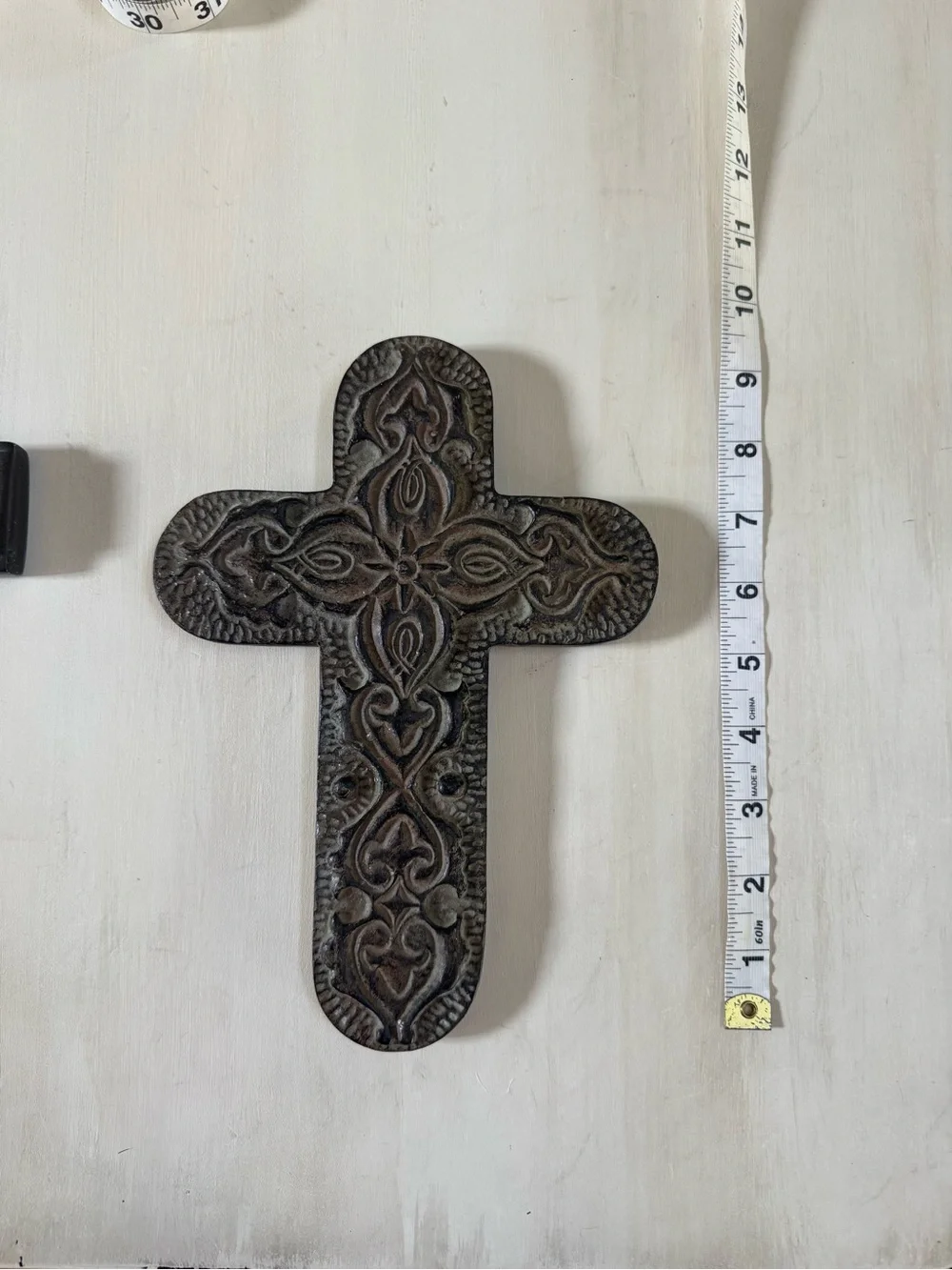 Ornate Brown and Silver Decorative Wall Cross and bronze colored ceramic cross